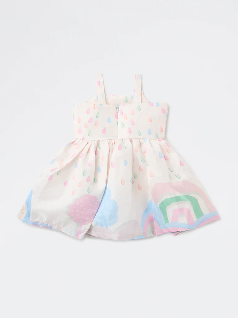 HOP Baby Girls White Printed Fit-and-Flare Dress - Image 3