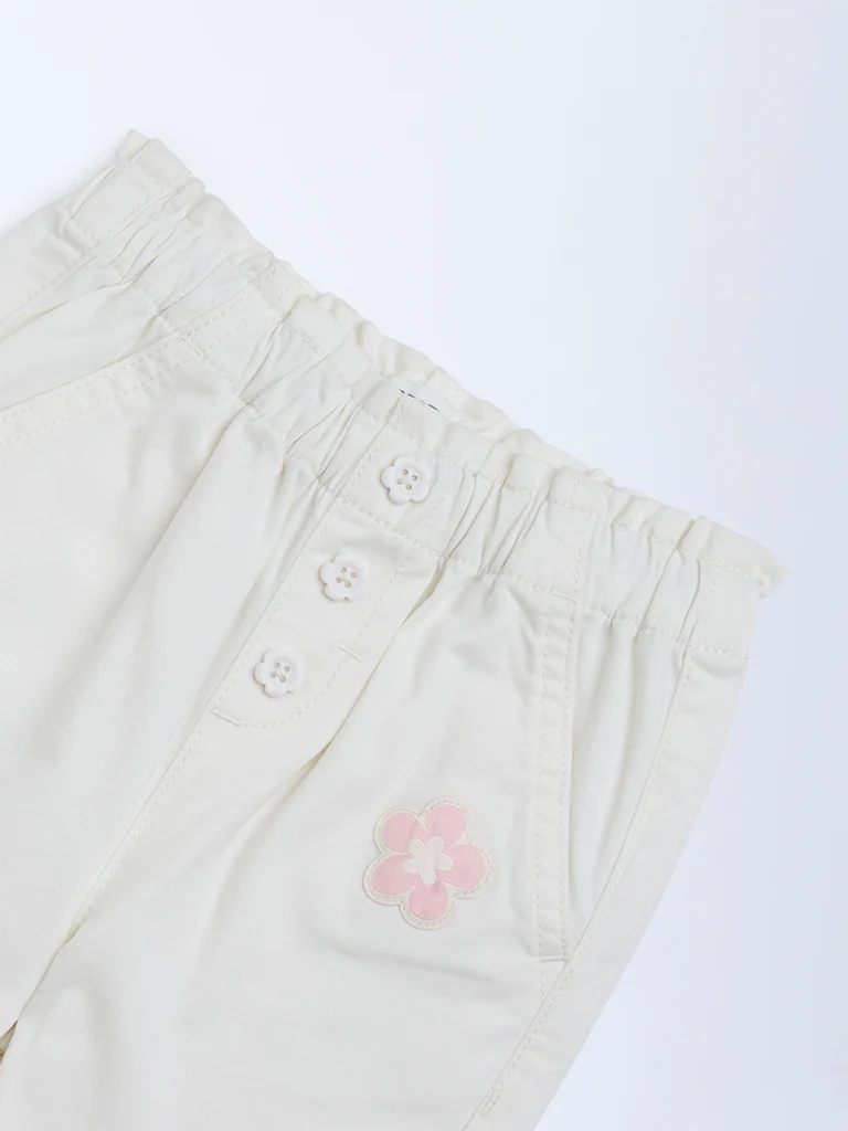 HOP Baby Girls White Solid High-Rise Cotton-Blend Pants - Image 5
