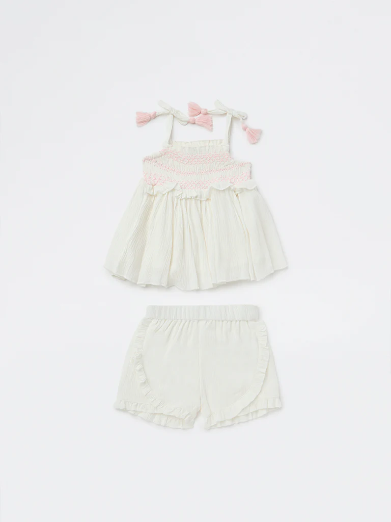 HOP Baby Girls White Top with Shorts Set - Image 2
