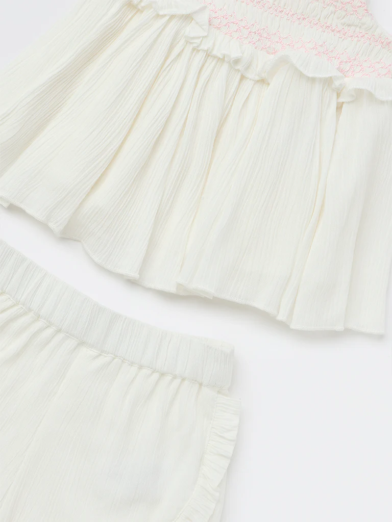 HOP Baby Girls White Top with Shorts Set - Image 4