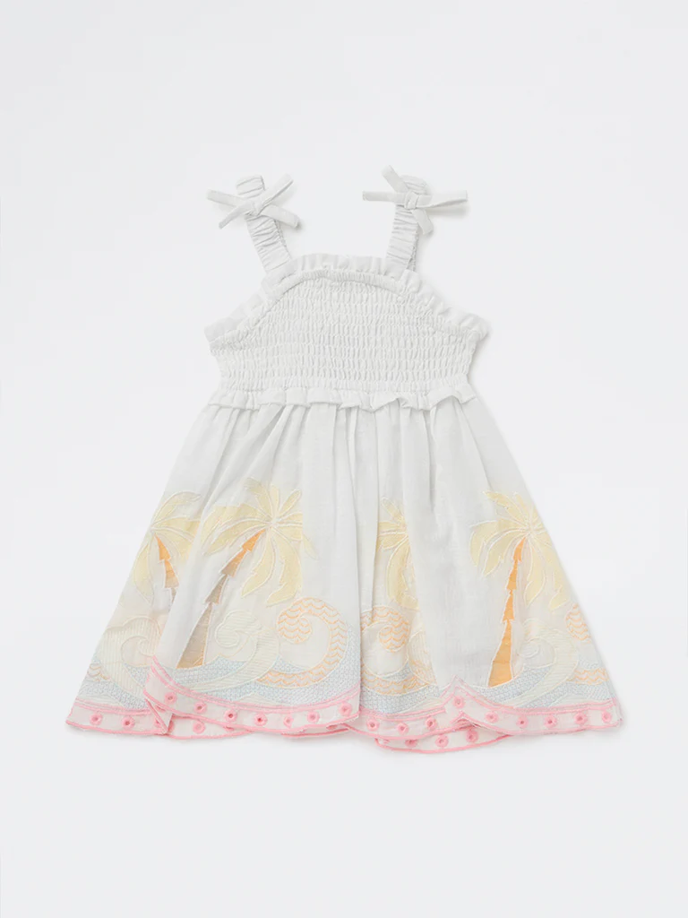 HOP Baby Girls White Tropical Printed A-line Cotton Dress - Image 2