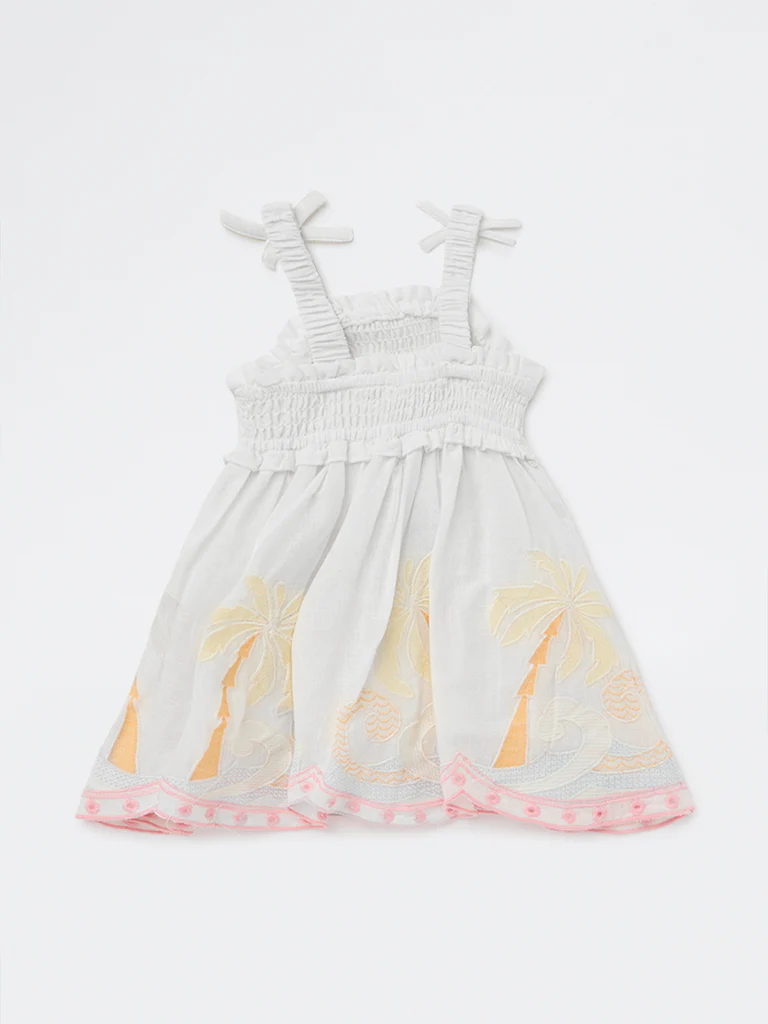 HOP Baby Girls White Tropical Printed A-line Cotton Dress - Image 3