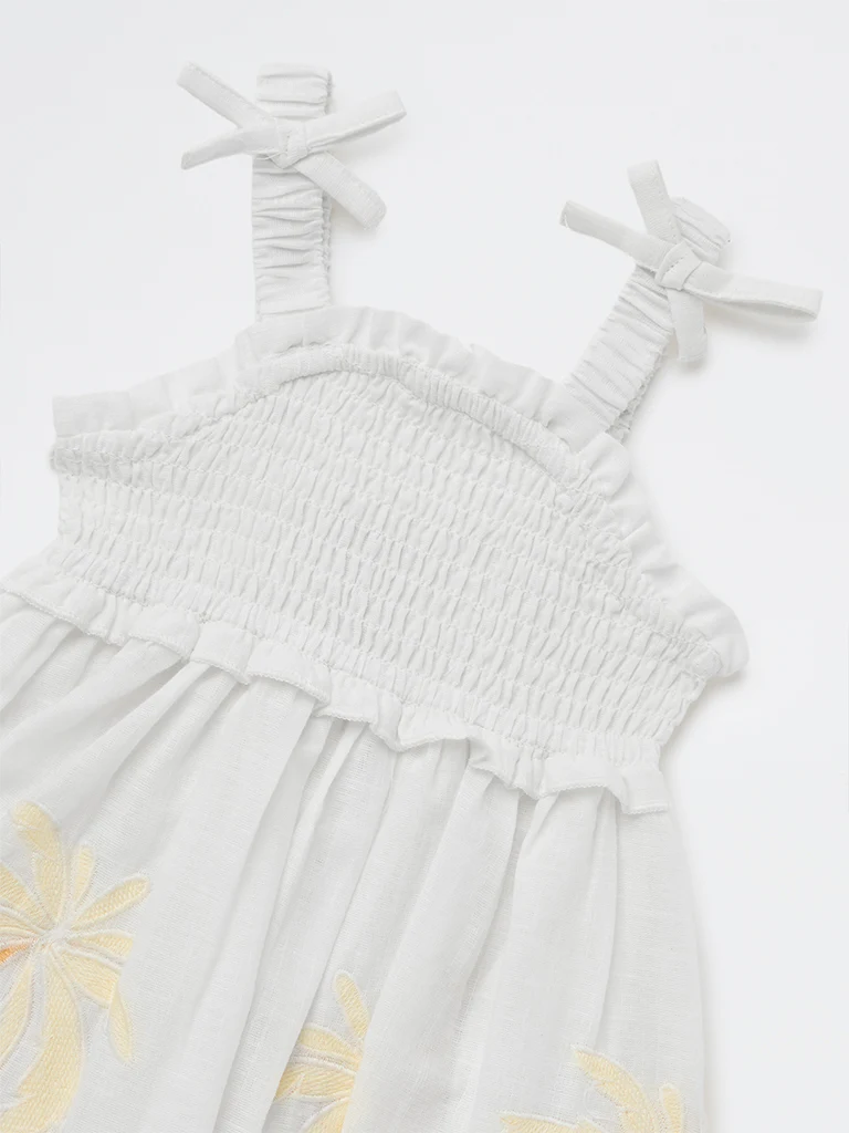 HOP Baby Girls White Tropical Printed A-line Cotton Dress - Image 4