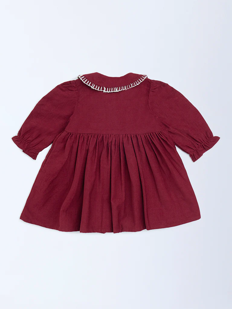 HOP Baby Girls Wine Fit-and-Flare Cotton Dress - Image 3
