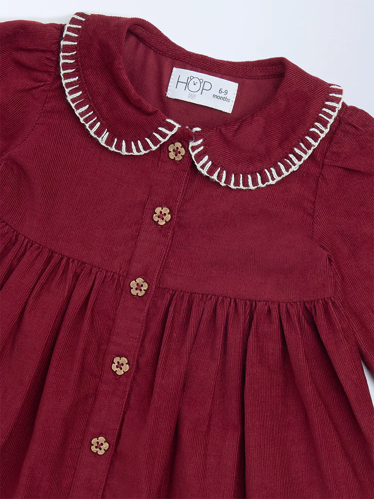 HOP Baby Girls Wine Fit-and-Flare Cotton Dress - Image 4
