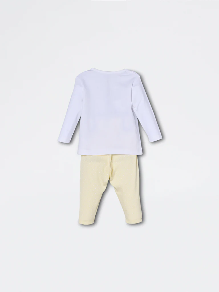 HOP Baby Girls Yellow Rainbow Printed Cotton-Blend T-Shirt and Pant Set - Exclusive - Image 3