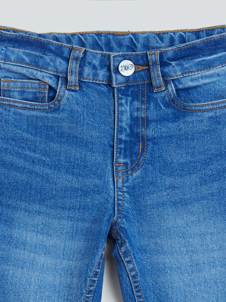 HOP Kids Blue Whisker Design Slim-Fit Mid- Rise Jeans - Image 3
