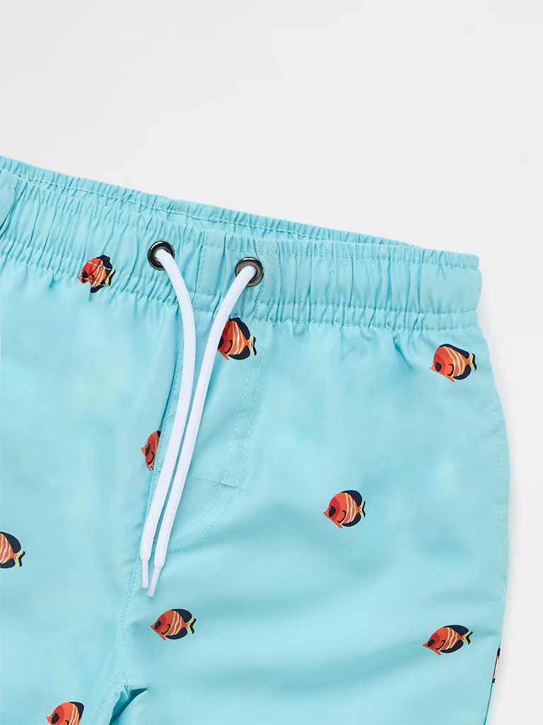 HOP Kids Boys Aqua Printed Mid-Rise Swim Shorts - Image 6