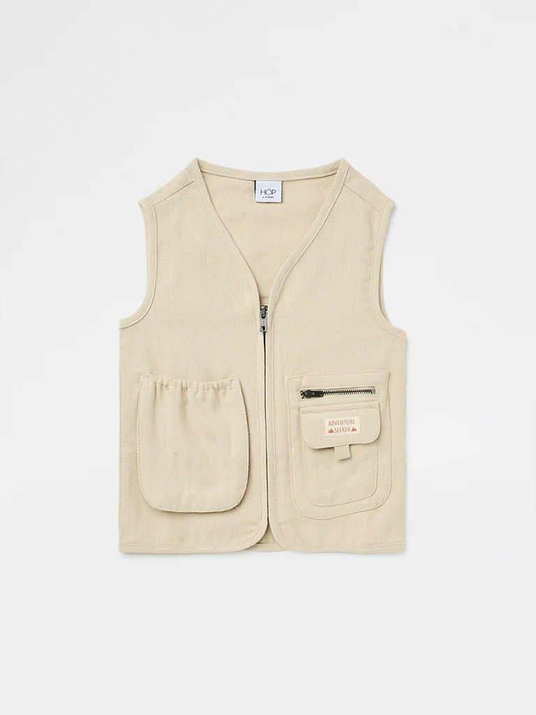 HOP Kids Boys Beige Cotton Utility Vest - Image 3