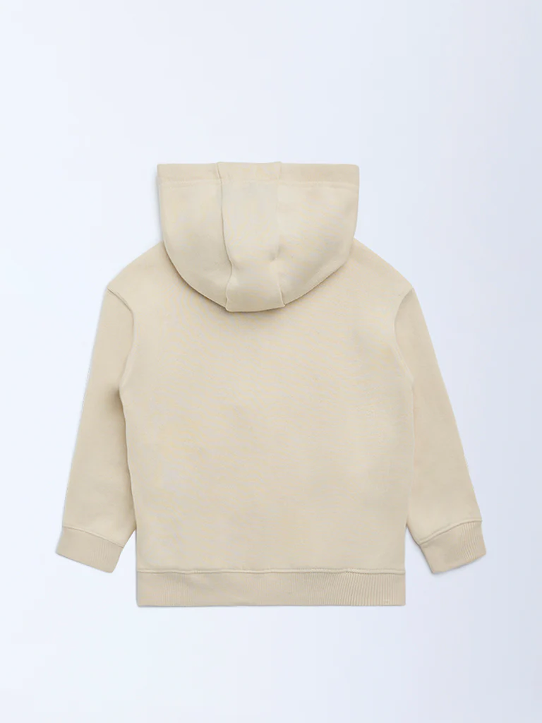 HOP Kids Boys Beige Embroidered Hooded Cotton-Blend Sweatshirt - Image 4
