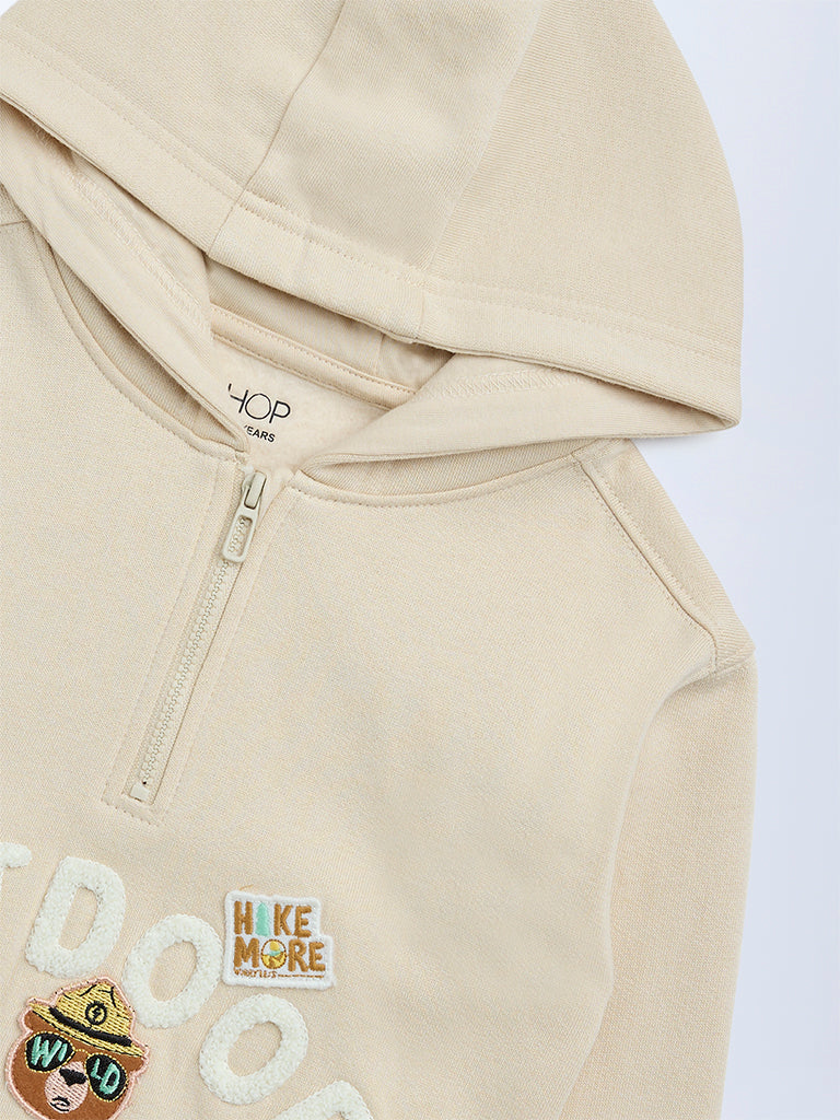HOP Kids Boys Beige Embroidered Hooded Cotton-Blend Sweatshirt - Image 5