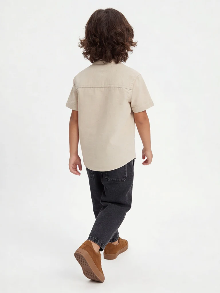 HOP Kids Boys Beige Floral Embroidered Cotton-Blend Shirt - Image 2