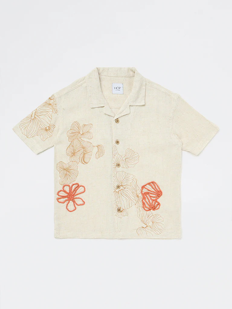HOP Kids Boys Beige Floral Printed Shirt - Image 3
