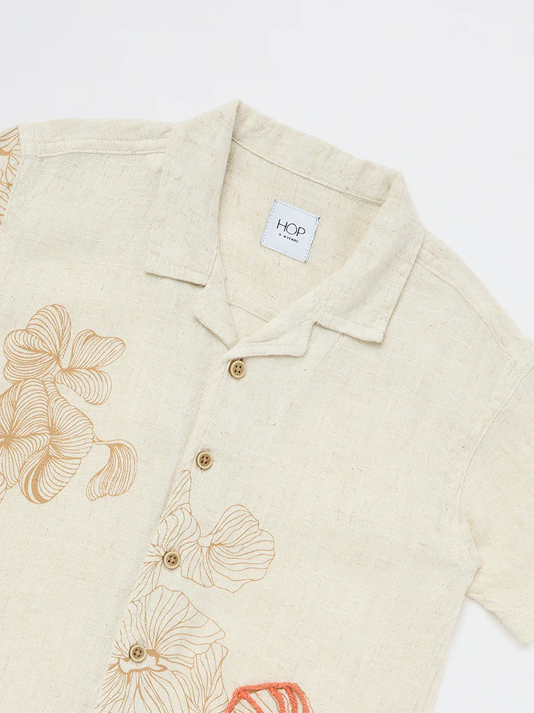 HOP Kids Boys Beige Floral Printed Shirt - Image 5