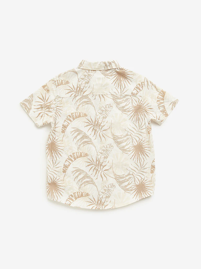 HOP Kids Boys Beige Foliage Printed Cotton Shirt - Image 2