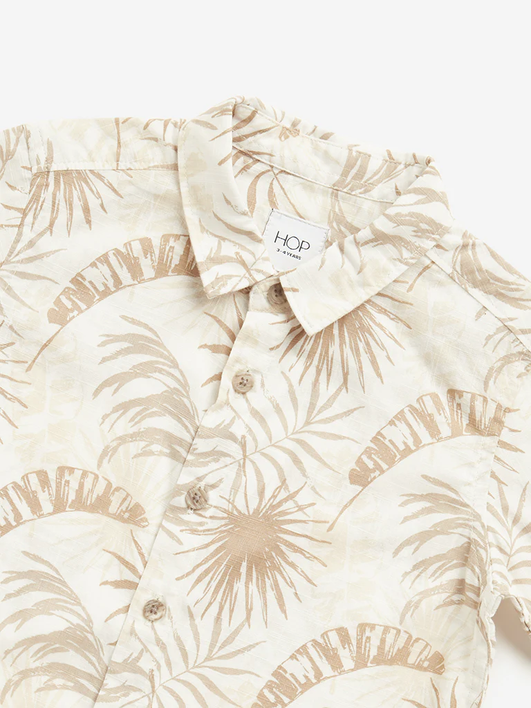HOP Kids Boys Beige Foliage Printed Cotton Shirt - Image 3