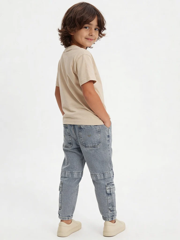 HOP Kids Boys Beige Fruit Patch Cotton T-Shirt - Image 2