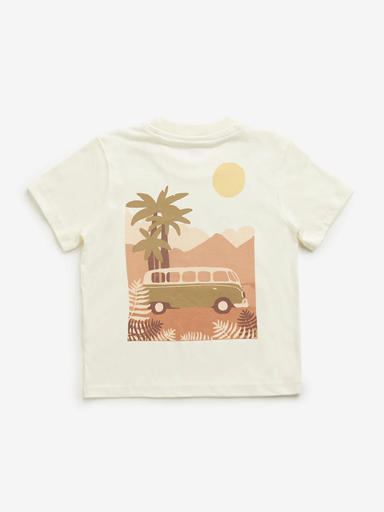HOP Kids Boys Beige Graphic Printed Cotton T-Shirt - Image 2