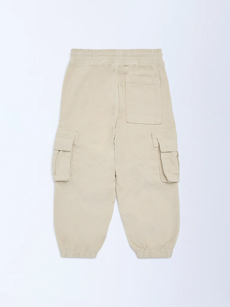 HOP Kids Boys Beige Mid-Rise Cotton-Blend Joggers - Image 4