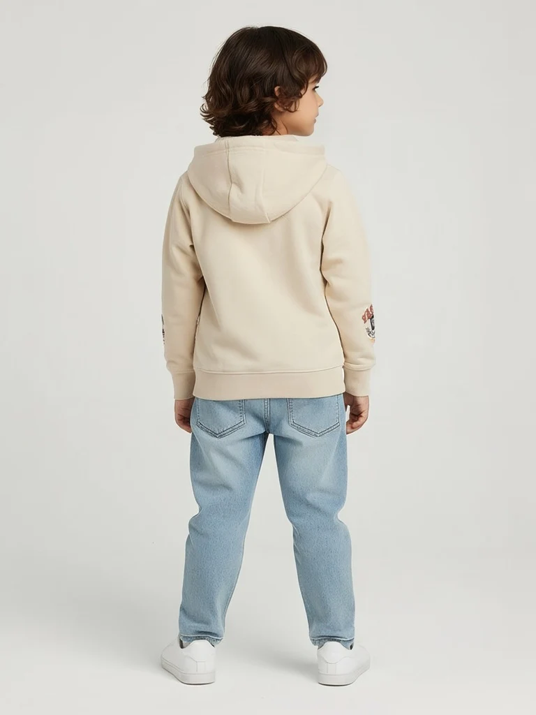 HOP Kids Boys Beige Printed Cotton-Blend Hooded Jacket - Image 3