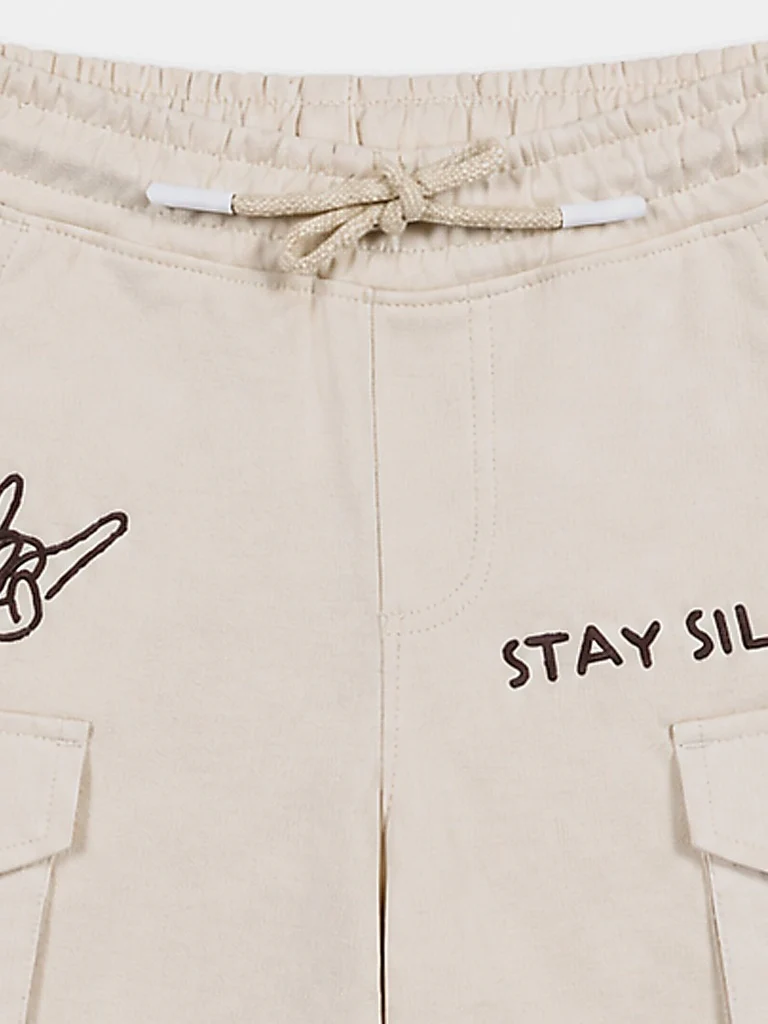 HOP Kids Boys Beige Printed Cotton Cargo Shorts - Image 3