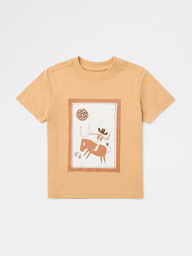 HOP Kids Boys Beige Printed Cotton T-Shirt - Image 3