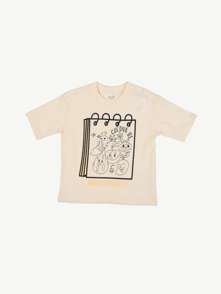 HOP Kids Boys Beige Printed Cotton T-Shirt - Image 3