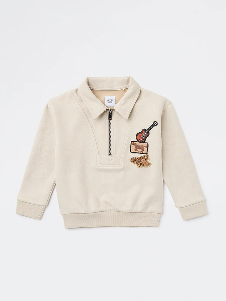 HOP Kids Boys Beige Quarter-Zip Sweatshirt - Image 3