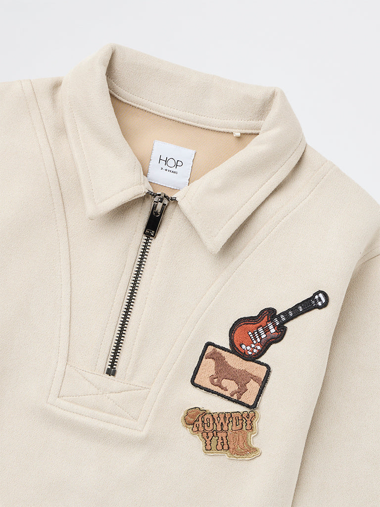HOP Kids Boys Beige Quarter-Zip Sweatshirt - Image 5