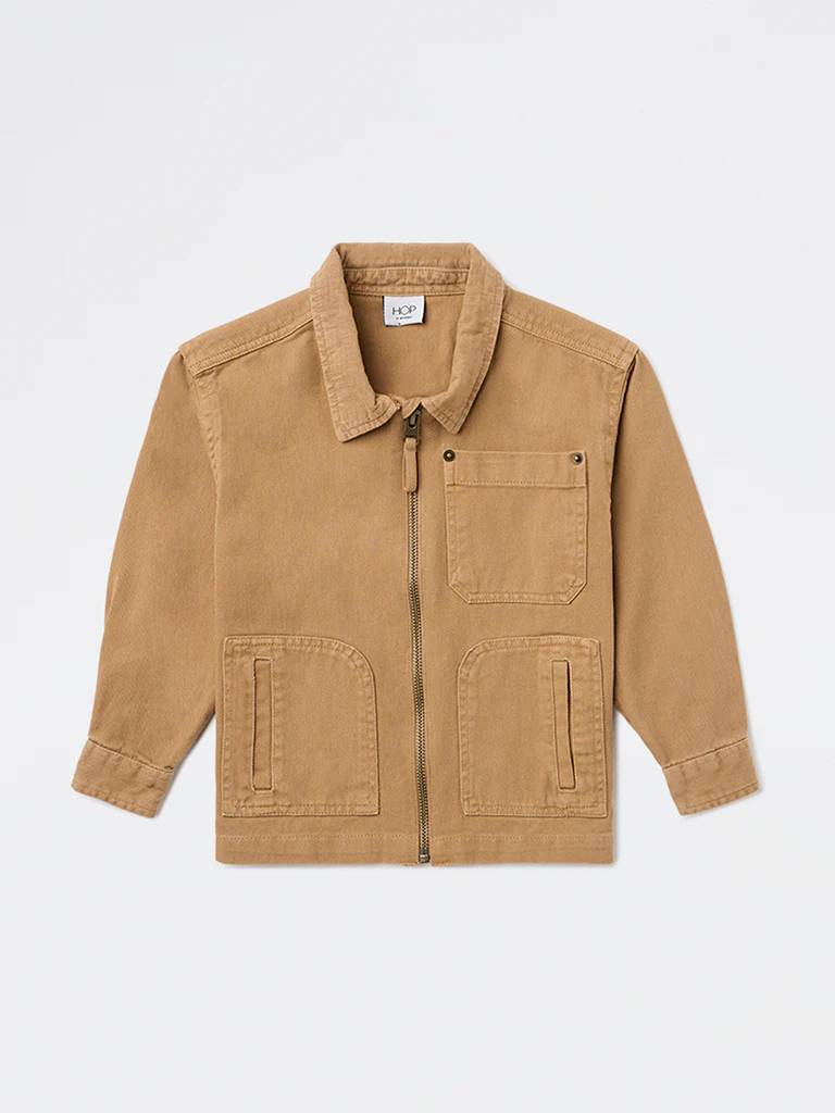HOP Kids Boys Beige Solid Cotton Jacket - Image 3