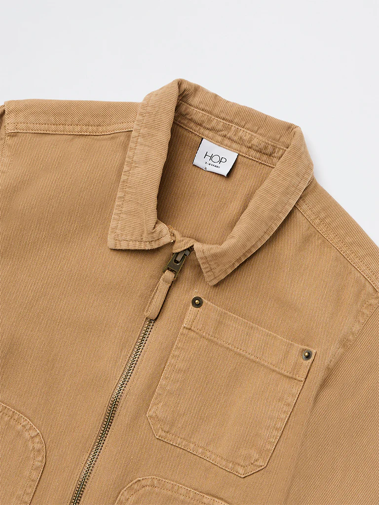 HOP Kids Boys Beige Solid Cotton Jacket - Image 5