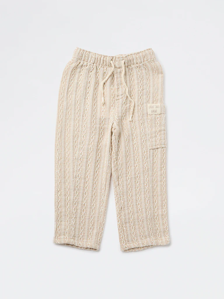 HOP Kids Boys Beige Striped Cotton-Blend Pants - Image 4