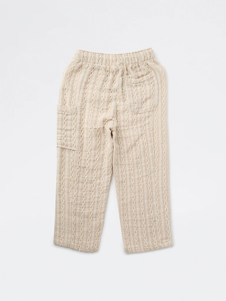 HOP Kids Boys Beige Striped Cotton-Blend Pants - Image 5