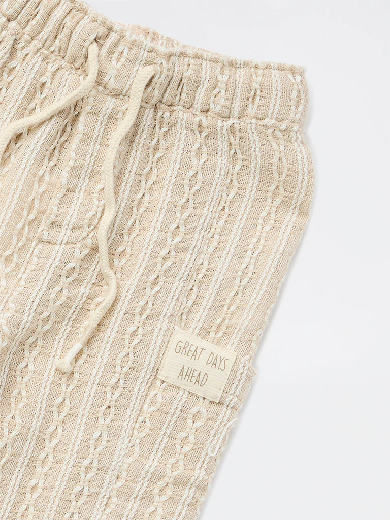 HOP Kids Boys Beige Striped Cotton-Blend Pants - Image 6