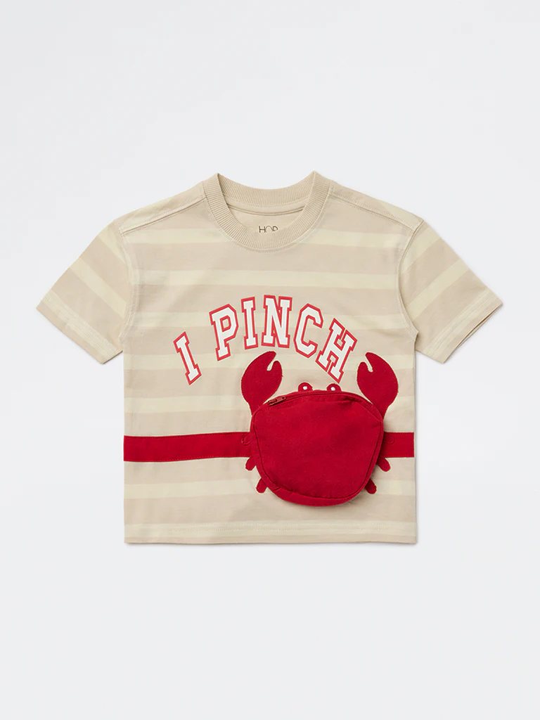 HOP Kids Boys Beige Text Design Cotton T-Shirt - Image 3