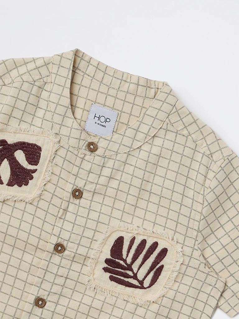 HOP Kids Boys Beige Tropical-Inspired Cotton Shirt - Image 5