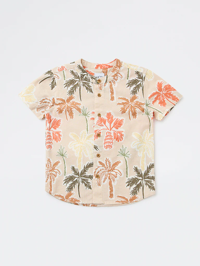 HOP Kids Boys Beige Tropical-Inspired Cotton Shirt - Image 3