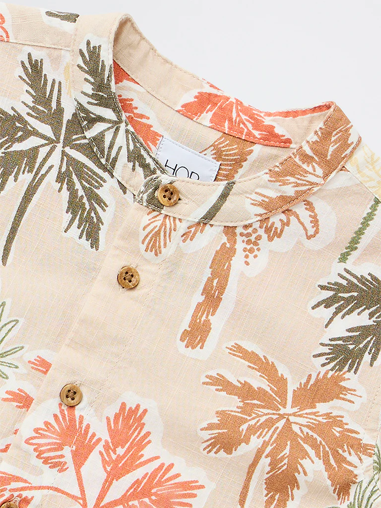 HOP Kids Boys Beige Tropical-Inspired Cotton Shirt - Image 5