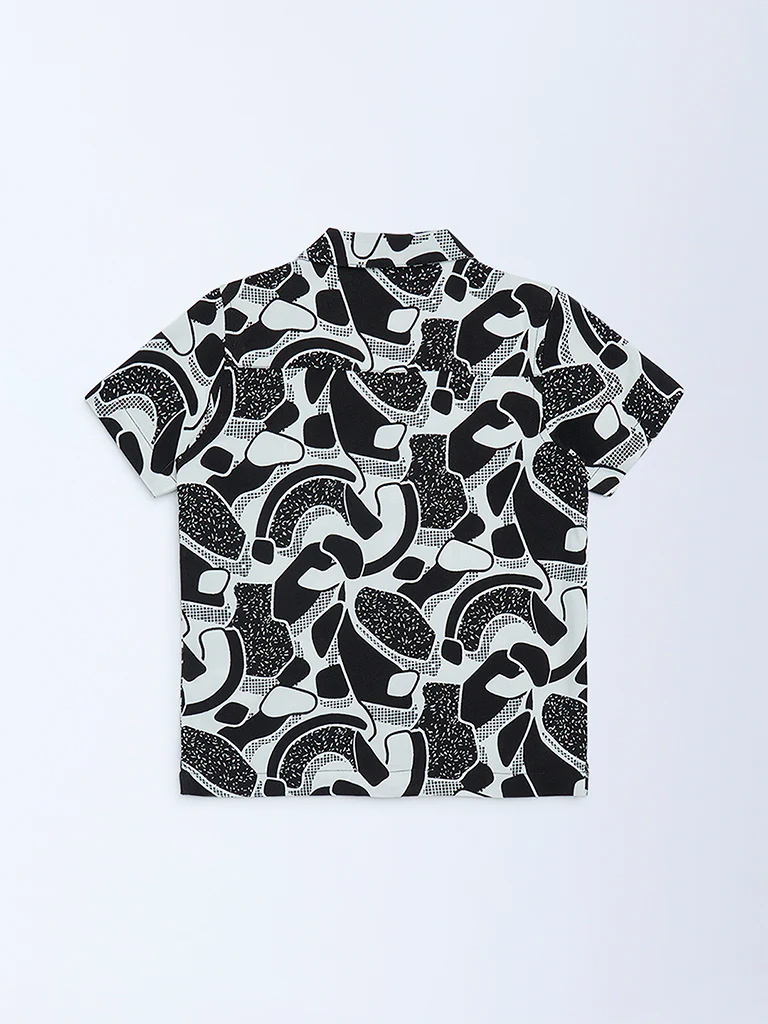 HOP Kids Boys Black and White Abstract Print Resort-Fit Shirt - Image 4