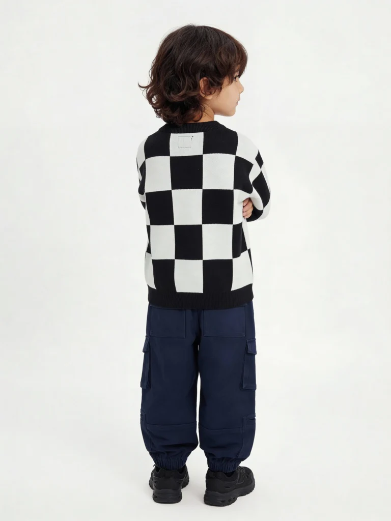 HOP Kids Boys Black and White Knit-Textured Cotton Sweater - Image 2
