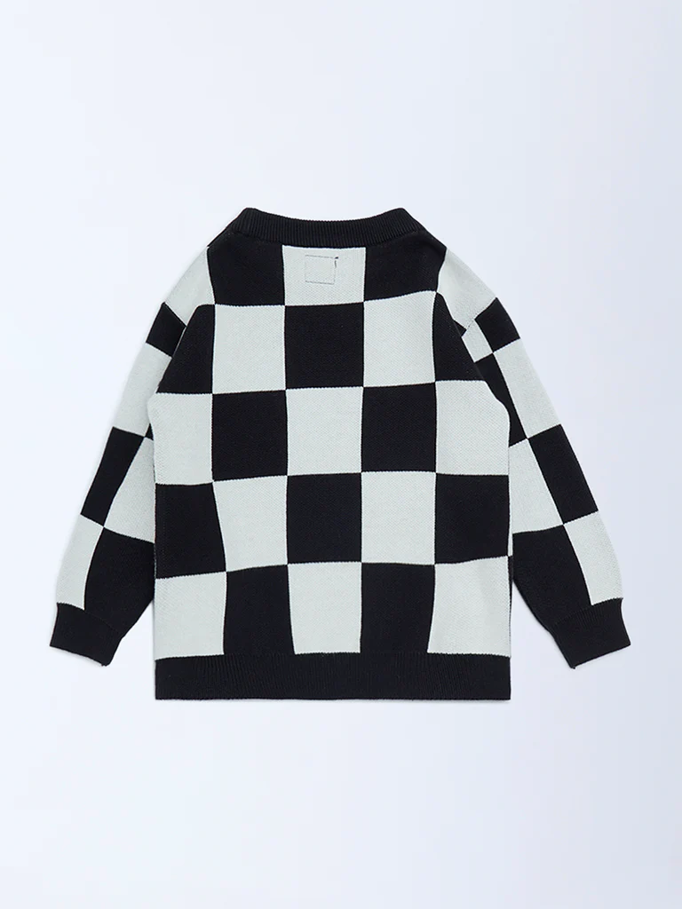 HOP Kids Boys Black and White Knit-Textured Cotton Sweater - Image 4