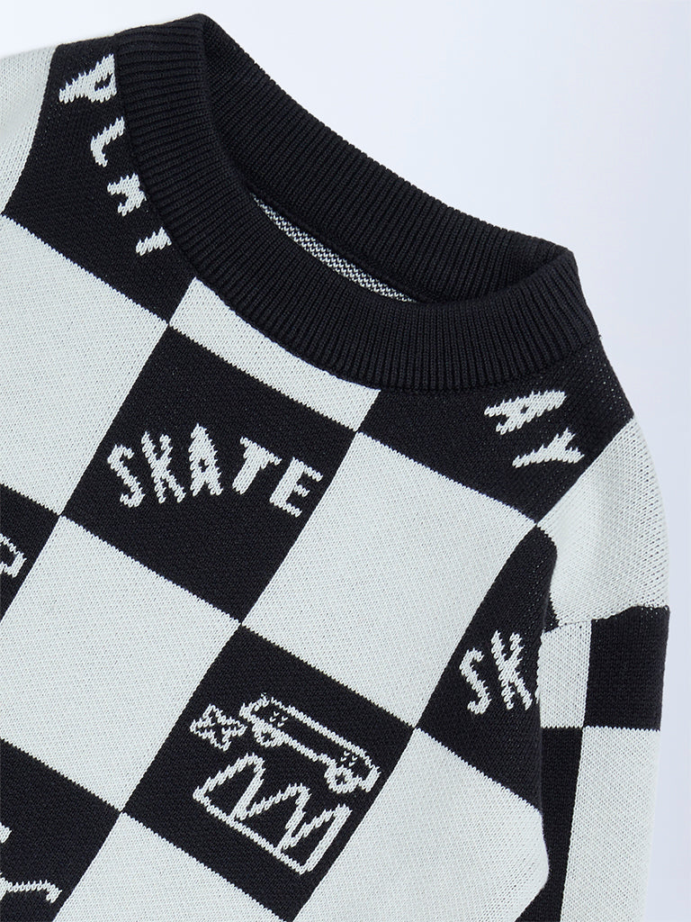 HOP Kids Boys Black and White Knit-Textured Cotton Sweater - Image 5