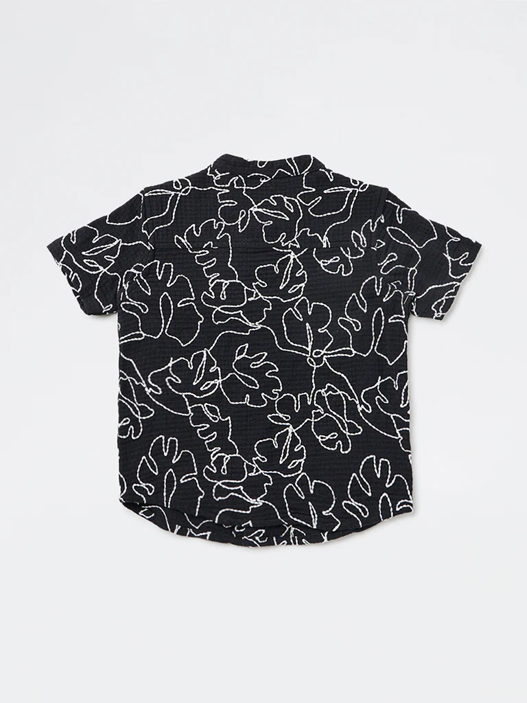 HOP Kids Boys Black Embroidered Cotton Shirt - Image 4
