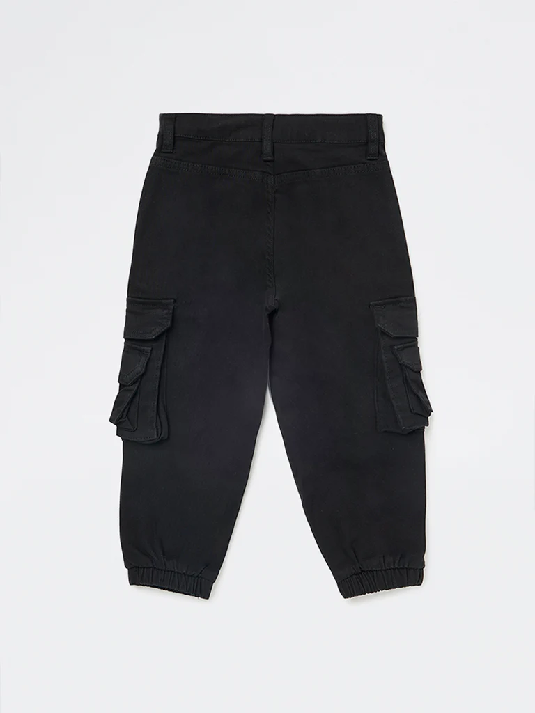 HOP Kids Boys Black Mid-Rise Cotton-Blend Cargo Joggers - Image 5