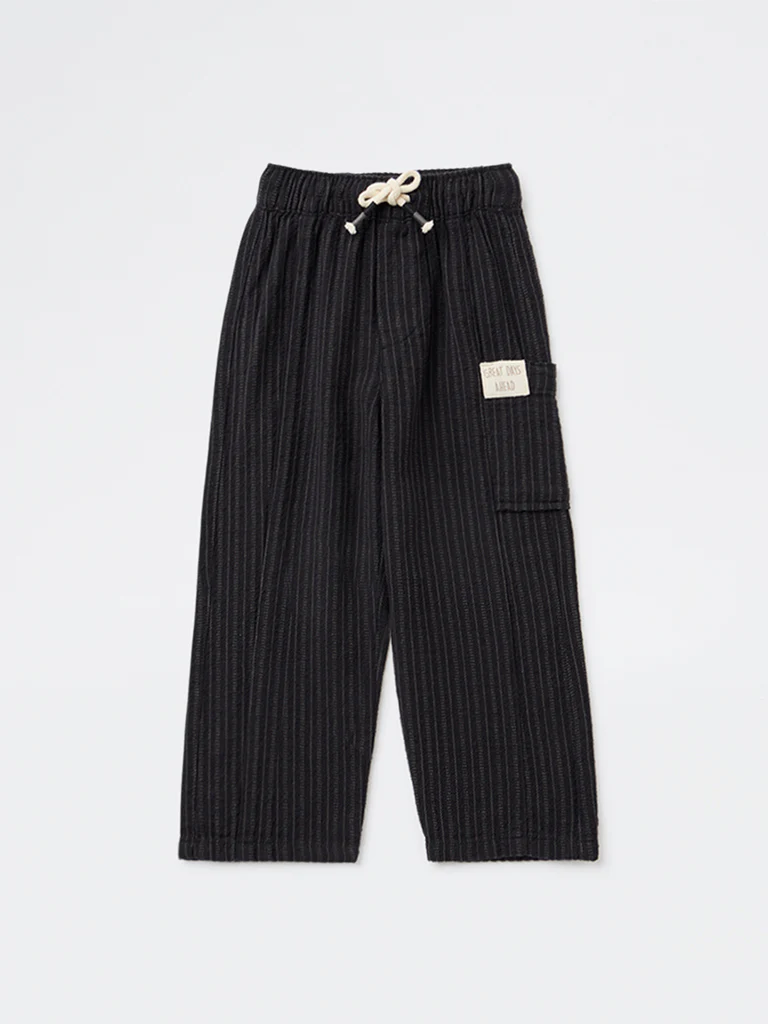 HOP Kids Boys Black Striped Mid-Rise Cotton Pants - Image 4