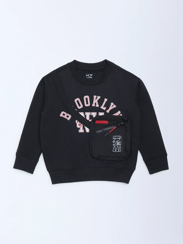 HOP Kids Boys Black Text Pattern Cotton-Blend Sweatshirt - Image 3