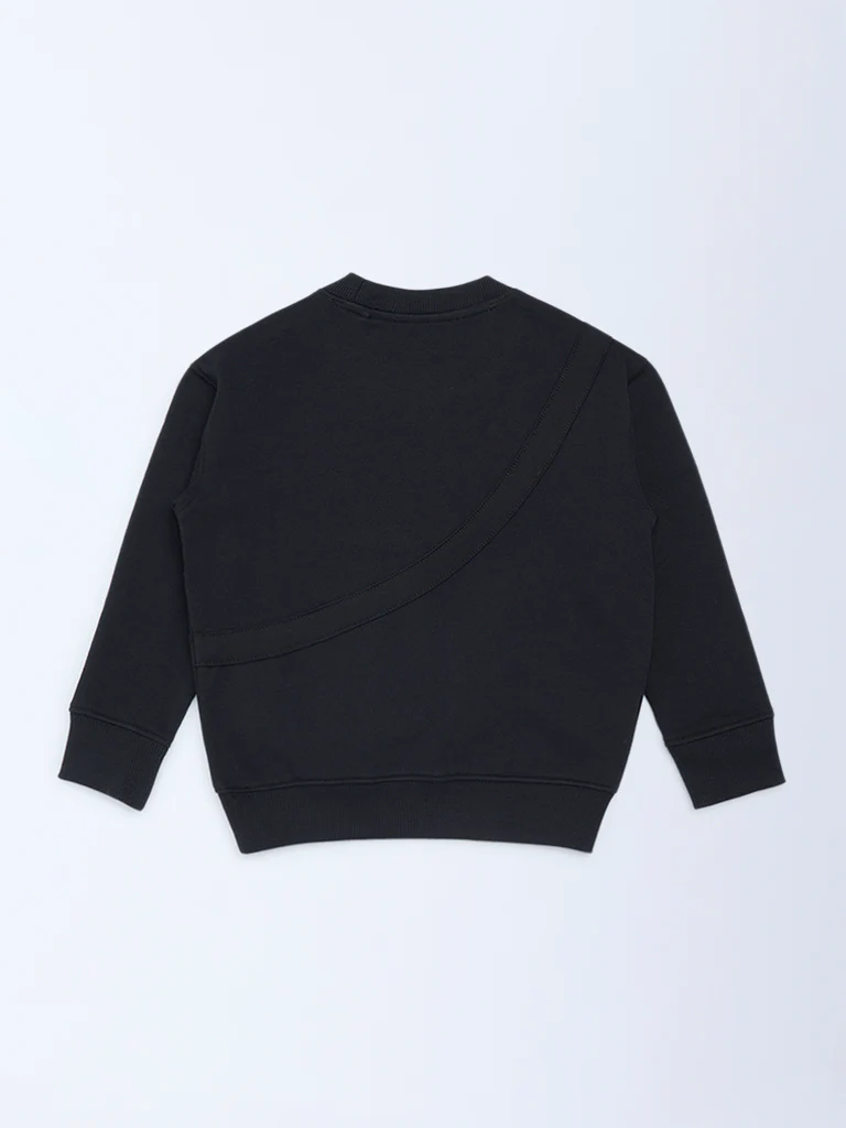 HOP Kids Boys Black Text Pattern Cotton-Blend Sweatshirt - Image 4