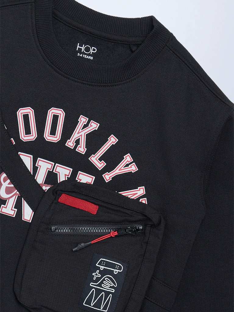HOP Kids Boys Black Text Pattern Cotton-Blend Sweatshirt - Image 5