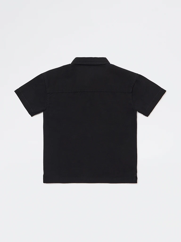 HOP Kids Boys Black Text Printed Cotton Shirt - Image 4