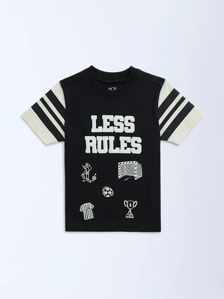 HOP Kids Boys Black Typographic Cotton T-Shirt - Image 4